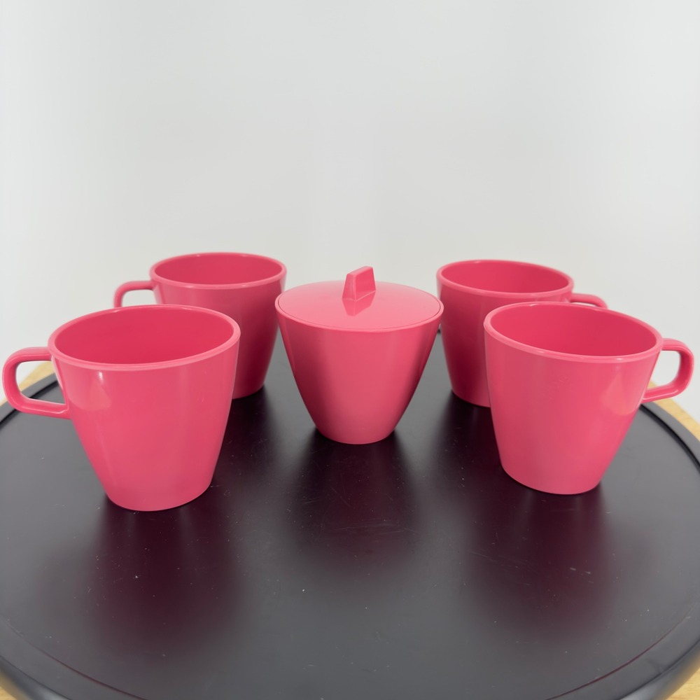 Vintage Stetson Melmac Pink Mugs and Sugar Bowl Set 5pc Mid Century Modern